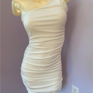 Sweet Storm Chic Cream One-Shoulder Dress